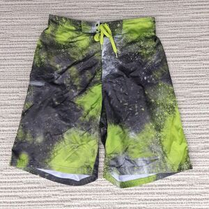 WAVE ZONE MENS SWIM TRUNKS SIZE M BOARD SHORTS LIME GREEN BLACK WHITE SPLATTER